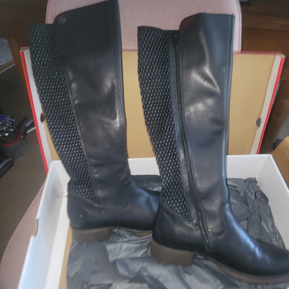 Rieker Black Over the Knee Boots with Textured Panels